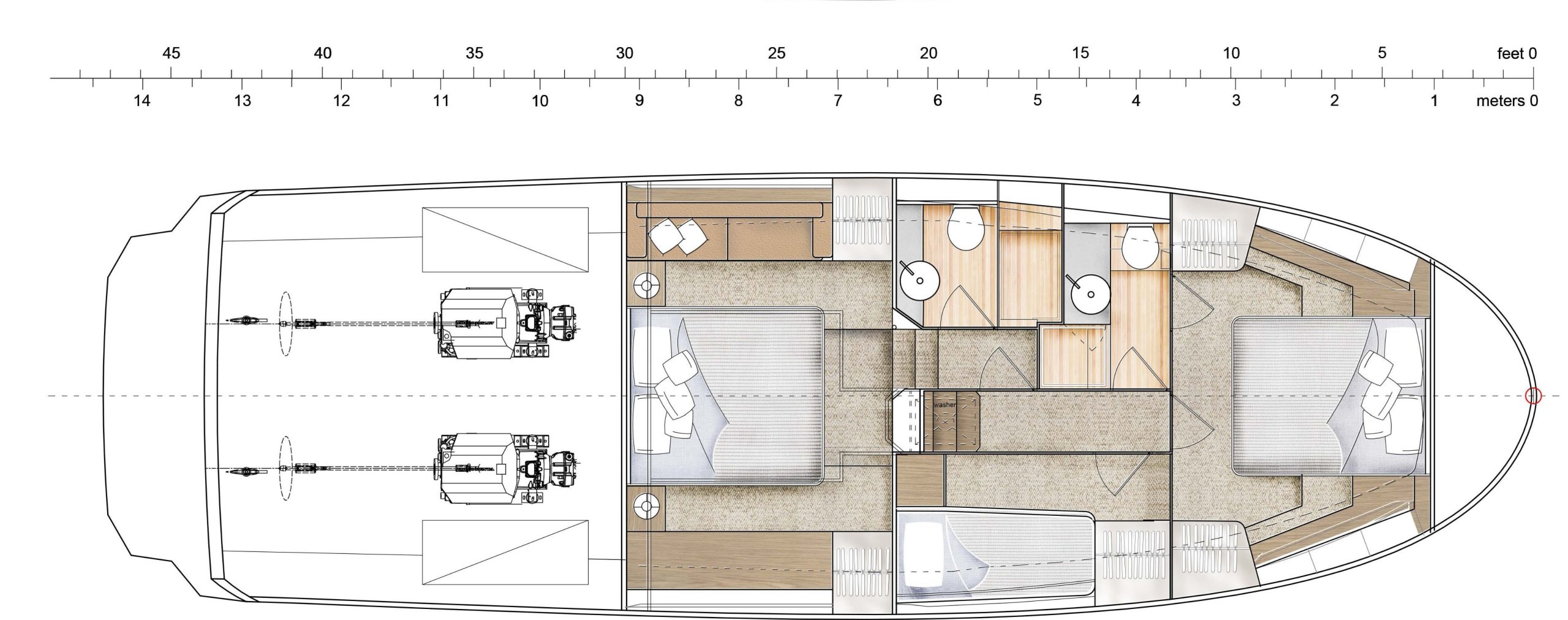 Lower deck - Optional guest cabin twins