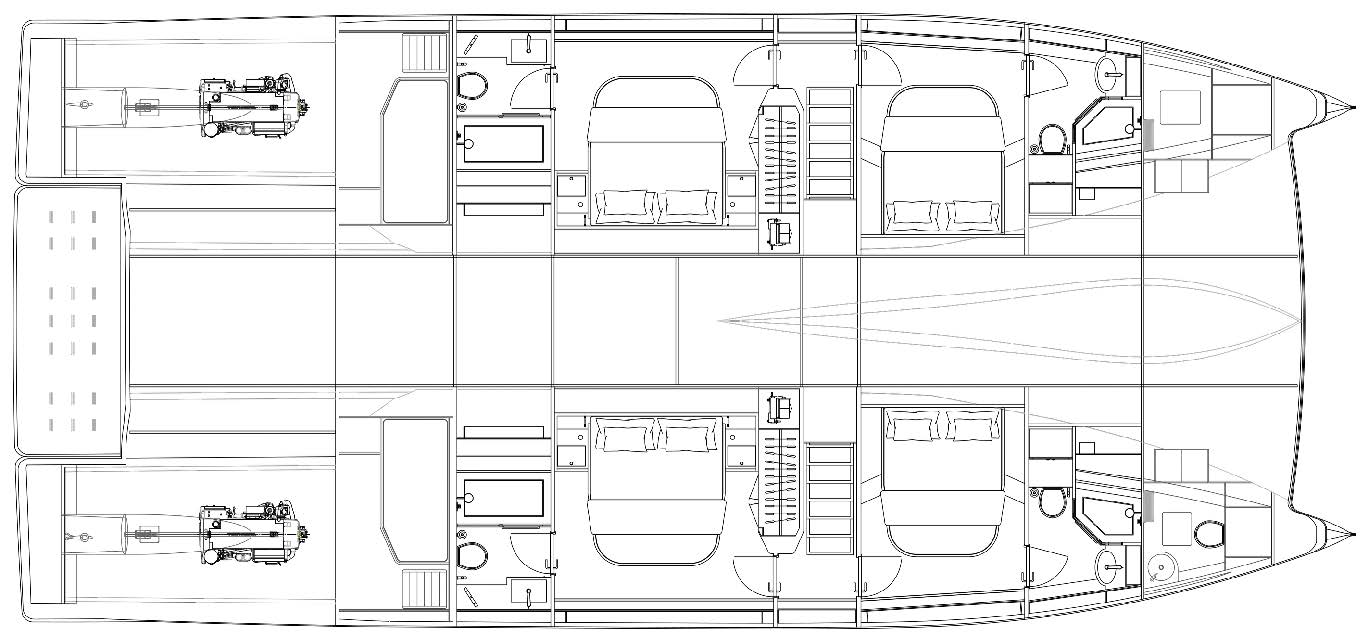 Lower deck - 4 cabin layout