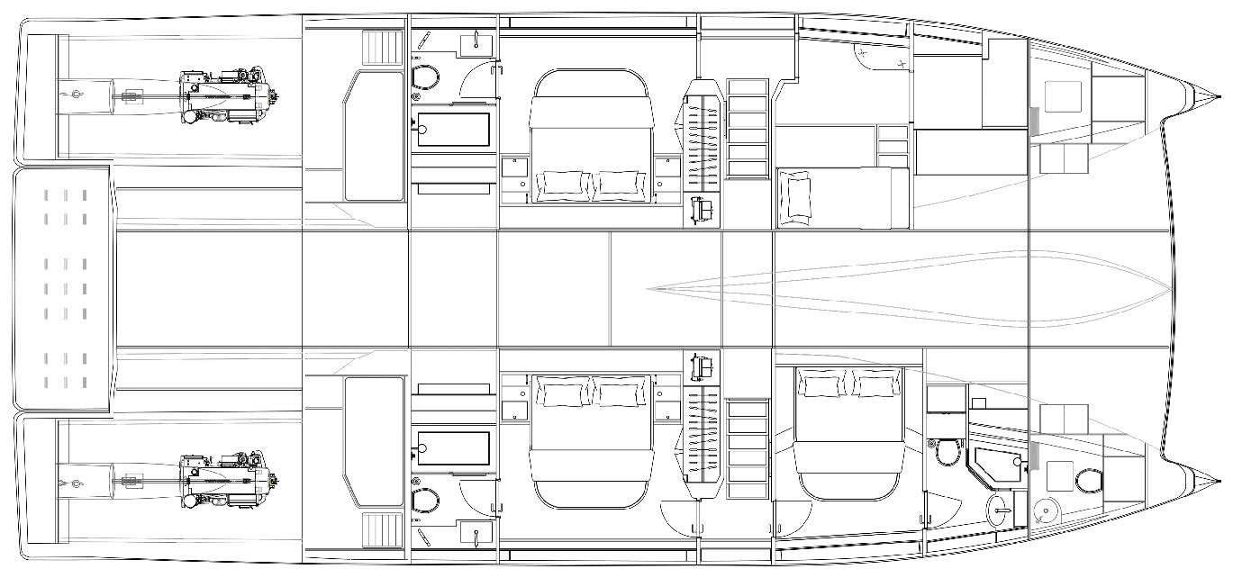 Lower deck - 3 cabin layout with office in primary